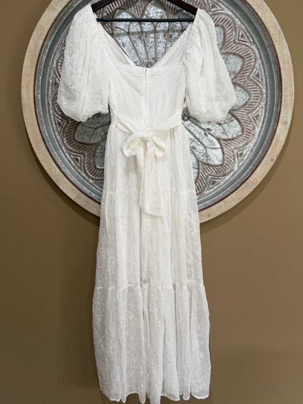 NWT Altar'd State White Eyelet Maxi Dress with Twist Front and Puff Sleeves - Picture 7 of 9